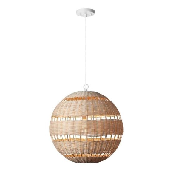Globe Electric 61015 18" LED Pendant Light Fixture White Natural Woven Twine NEW - Picture 1 of 10